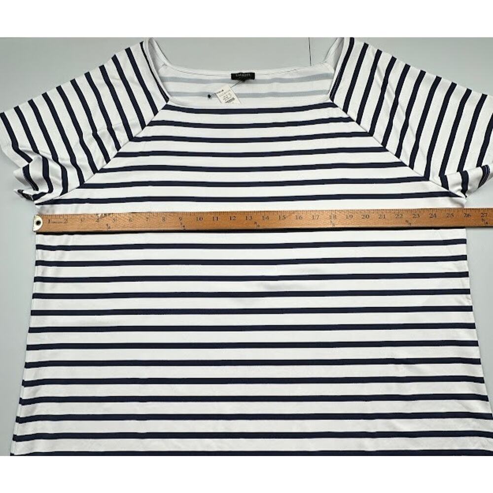 Talbots Top Womens 3X Navy White Striped Stretch Preppy Coastal Resort Nautical - Picture 10 of 12
